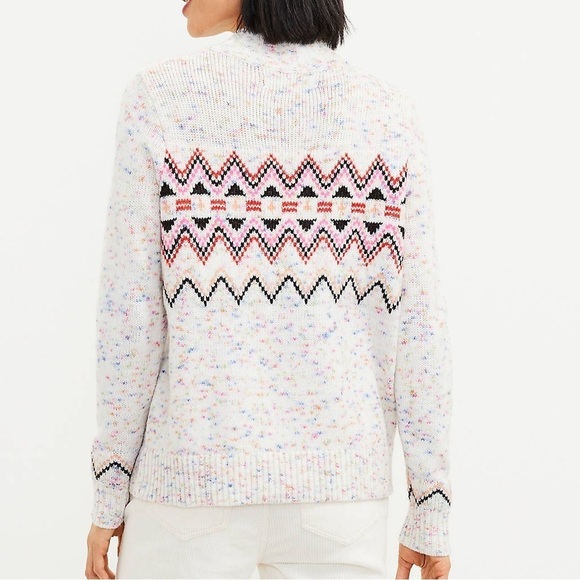 Loft Flecked Fair Isle Mock Neck Sweater XS - Picture 3 of 11